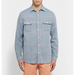 Faherty Mens‎ Belmar Brushed Cotton Overshirt Long Sleeve Button Up Blue Small